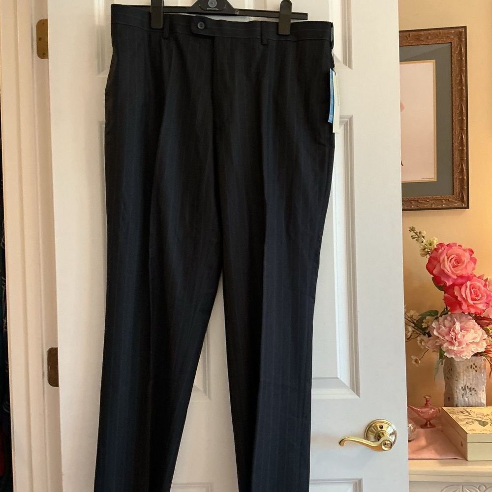 NWT. Perry Ellis Brand Mens Navy Pinstripe Dress Slacks 36 X 30 - Picture 3 of 10